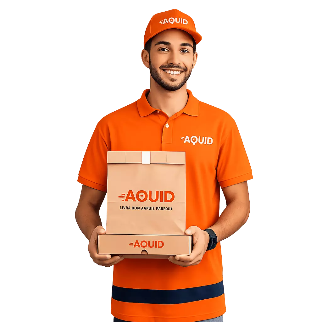موصل AOUID مبتسم يحمل طرودًا جاهزة للتوصيل